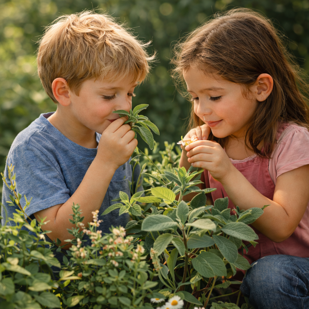 kinder im garten mit pflanzen entdecken